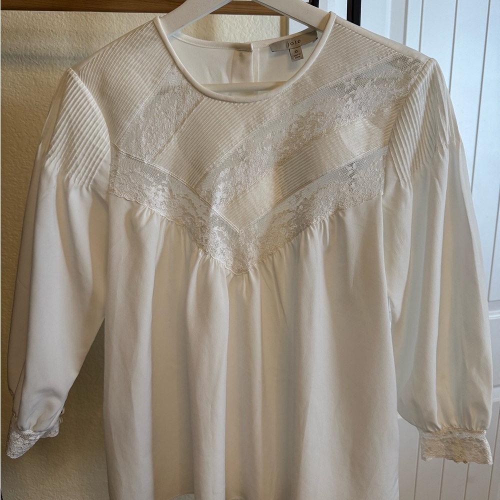 Joie White Puff Sleeve Blouse with Bib Collar